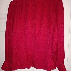Honeybee Size 8 100% Silk Vintage Magenta Puff Longslvs Mock Neck Button Up